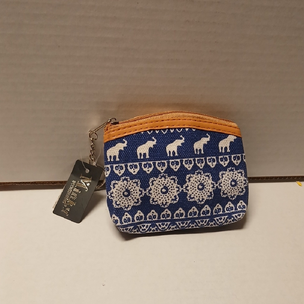 Minky Accessories Blue White Tan Patterned Coin Purse NWT